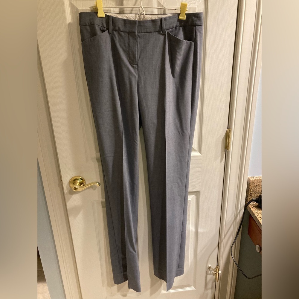 Theory gray virgin wool trousers, straight leg, NWOT never hemmed. Size 10